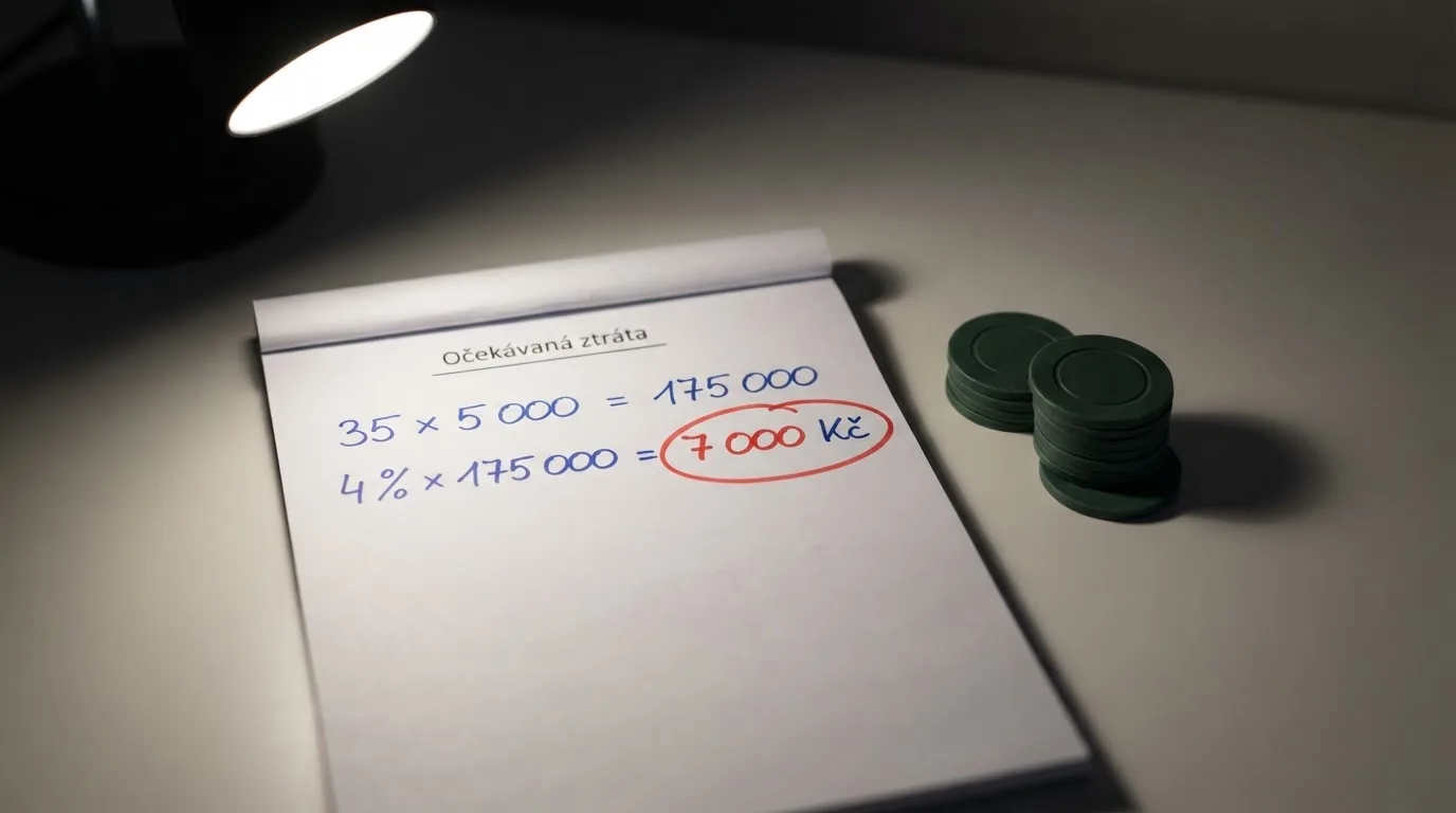 Kalkulačka položená na hromádce bankovek s červeně vyznačeným procentem ztráty