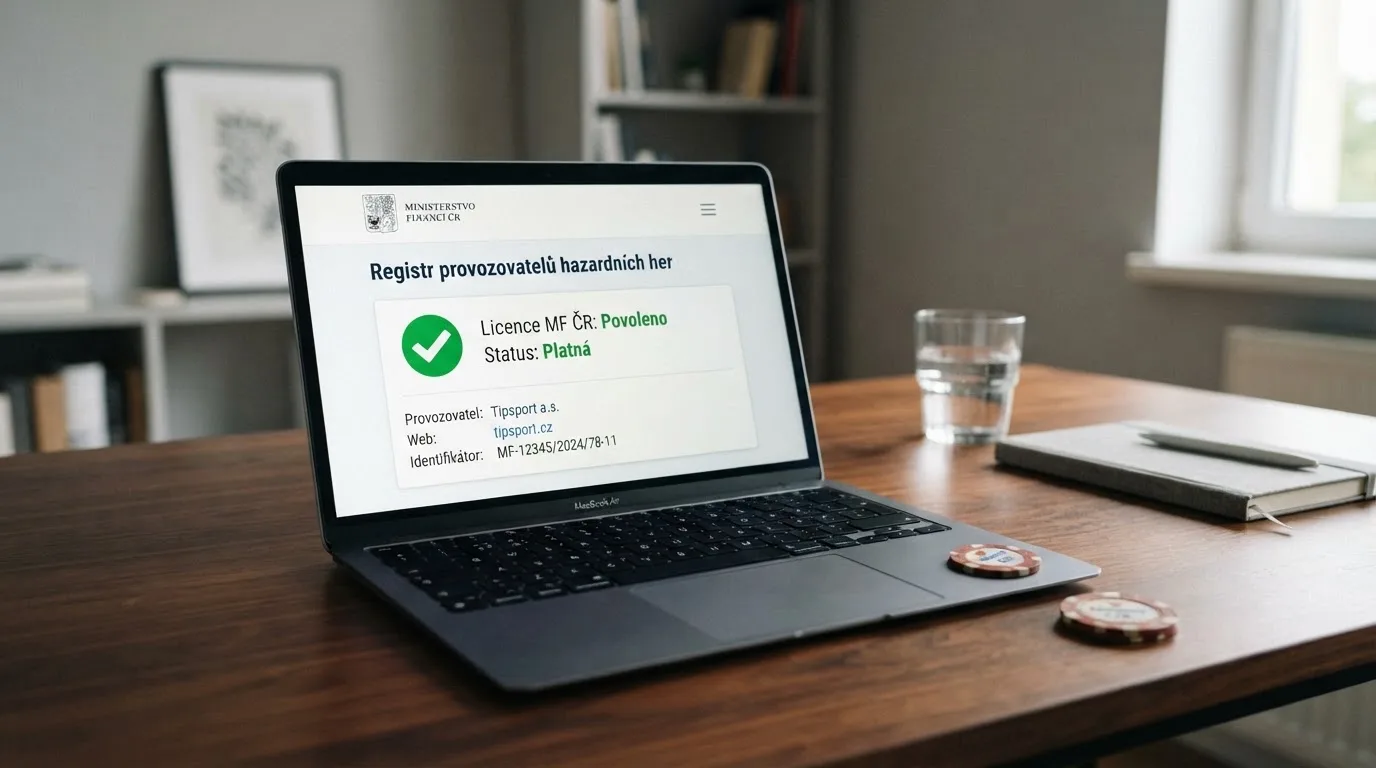 Úřední dokument s razítkem Ministerstva financí ČR vedle herního automatu na monitoru