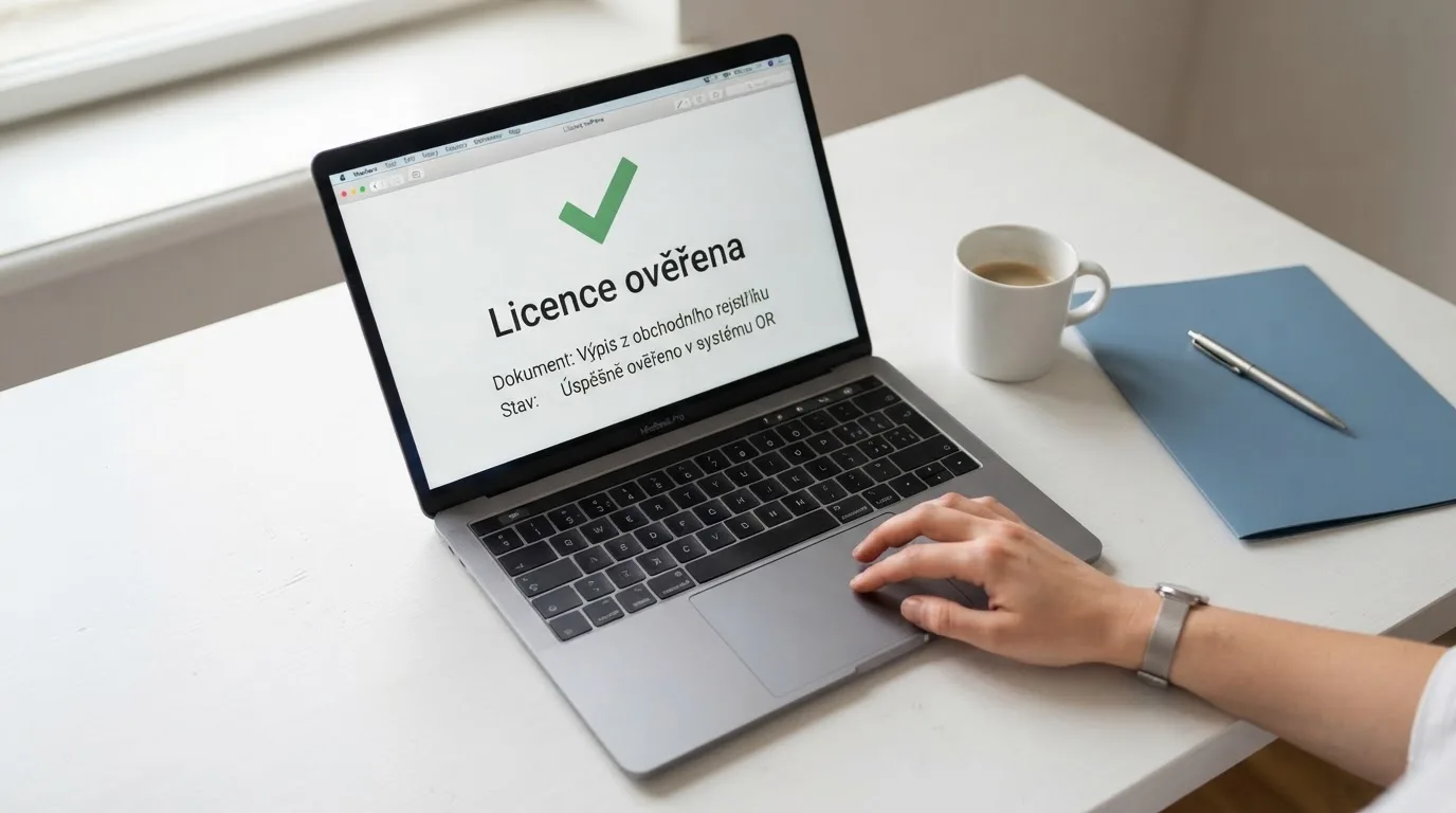 Schéma ověření licence MF ČR — kroky kontroly provozovatele v otevřeném Seznamu ZHH